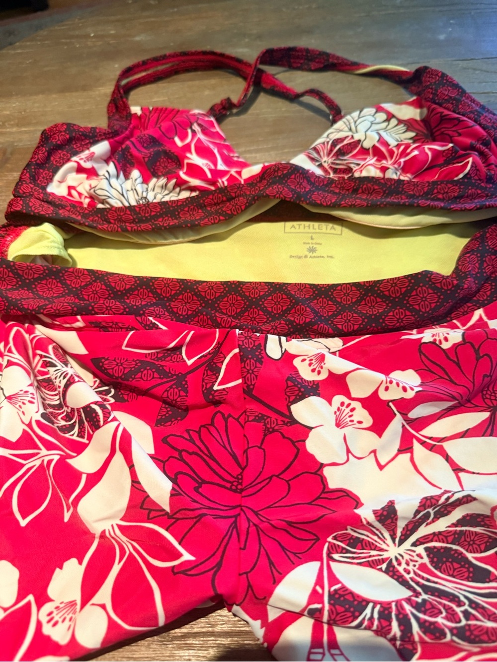 Athleta Red and Yellow Floral Bikini Set large